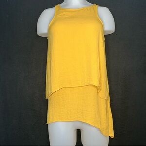 Women's XS Yellow Sleeveless Tiered Layered Round Neck Top - ANA